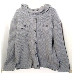 Manly Cardigan Sweater Men L Gray Hooded Cotton Linen Chunky Grandpa Luxury Cozy